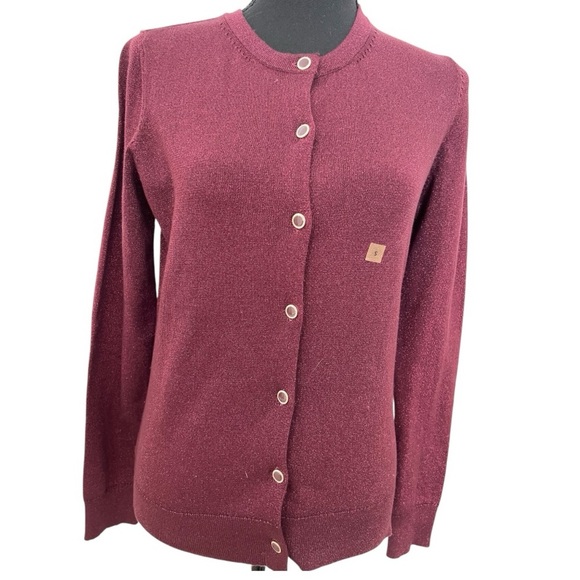 Ann Taylor Burgundy Metallic Cardigan with Jeweled Buttons - Picture 2 of 4